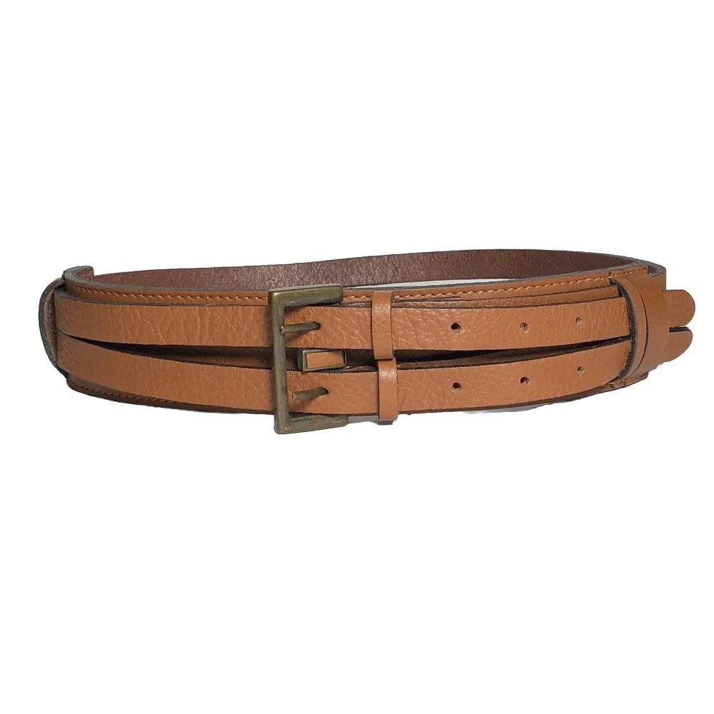 Lenny Niemeyer Minimalist‎ Quiet Luxury Double Strap Leather Belt 28 Tan STAINED